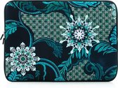 Laptop sleeve tot 13 inch met bloemen – Zwart/Blauwgroen