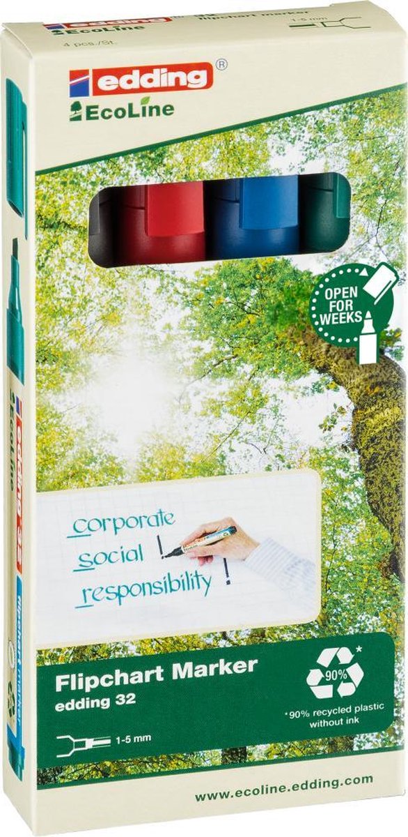 Edding 32 Ecoline Flipchart Marker Set van 4 Assorti