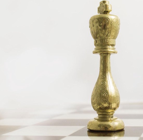 Luxe schaakset - Arabische stijl schaakstukken goud zilver met schaakbord van walnoothout - 51 x 51 cm