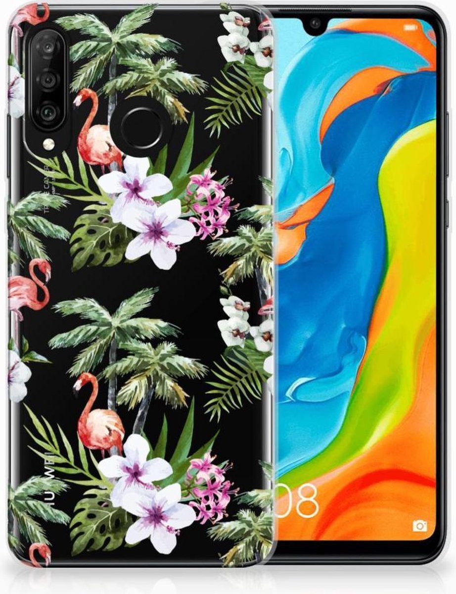 Huawei P30 Lite TPU Hoesje Flamingo Palms