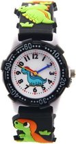 Dinosaurus horloge - 3D - kinderen - zwart - analoog - 28 mm - I-deLuxe verpakking