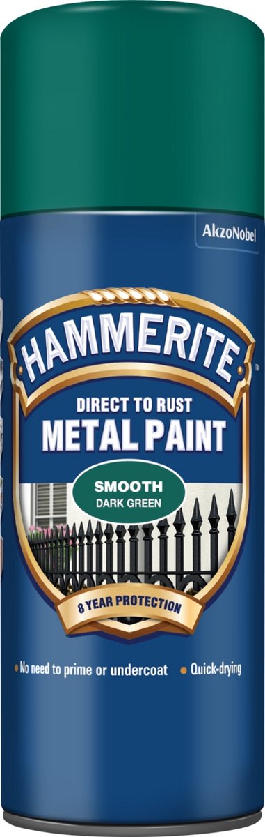 Hammerite Direct op roest Spuitbus Metaalverf Smooth Finish 0,4l, donkergroen