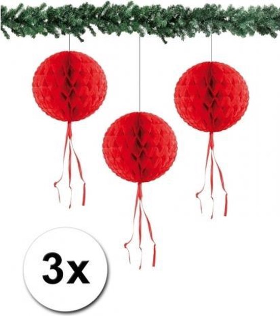 3 papieren Kerst decoratie ballen rood 30 cm | bol.com