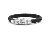 SILK Jewellery - Zilveren Armband - Arch - 853BLK.19 - zwart leer - Maat 19