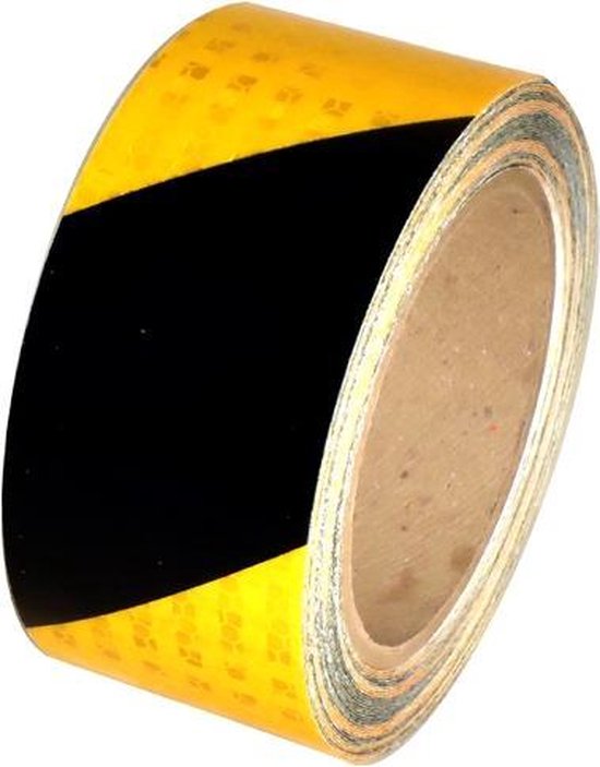 Reflectie tape - Veiligheids stickers voor verkeer - vrachtwagen, motor,  aanhangwagen, evenementen etc. Rol van 10 meter reflecterend tape in zwart/ geel | bol.com
