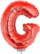 Rode opblaas letter ballon G op stokje 41 cm