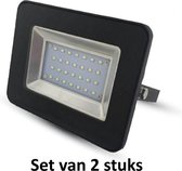 20W LED Bouwlamp| Zwart |6000K (Daglicht)|vervangt 100W halogeen | Set van 2