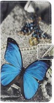 Blauw vlinder agenda wallet case hoesje Samsung Galaxy A7 (2018)