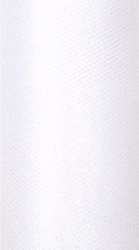 Glitter tule decoratie stof wit 15 cm breed x 9 meter lang - Glitterstof voor oa bruiloften/communie