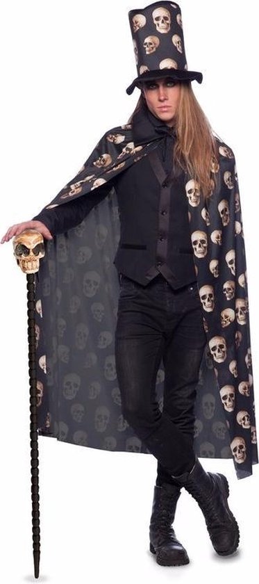 Halloween - Zwarte  cape met hoge hoed voor volwassenen