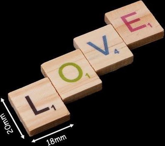 Thumbnail van een extra afbeelding van het spel 100 stuks houten scrabble letters - gekleurde letters