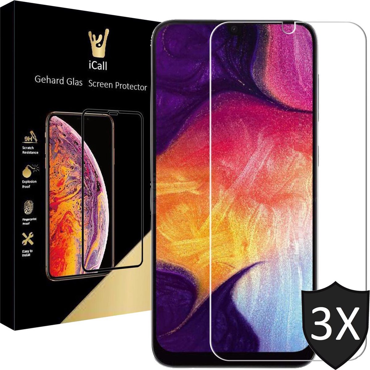 Screenprotector geschikt voor Samsung A50 - 3x Glas Screen Protector