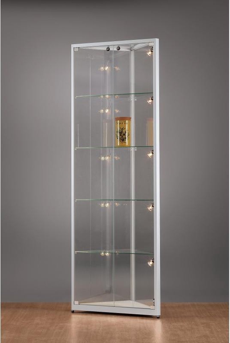 Luxe vitrinekast hoek aluminium 50 cm met verstelbaar halogeen | bol.com