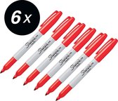 Sharpie Rode Permanent Classic Fine Marker - 6 Stuks - Fine Tip stift perfect voor markeren diverse oppervlakken zoals metaal, plastic, papier en hout