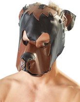 Fetish Collection – Honden Masker van Imitatie Leer Realitische met Oren en Lange Snuit voor -Onderdanige Slaaf – Zwart/Bruin