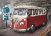 VW Volkswagen Bus (rood) – 80x120 – 3D Metaal Schilderij