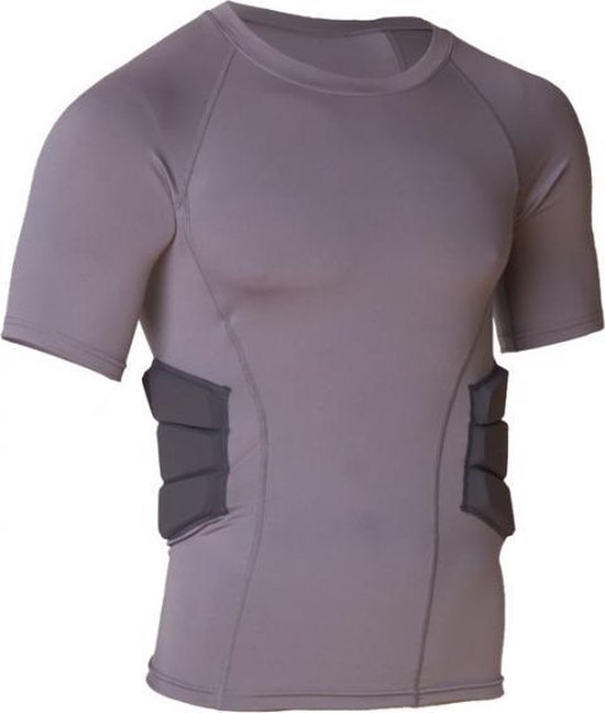 MM RARS2 - American Football - Rugby - Shirt Met Ingenaaide Rib Pads - Korte Mouw - Grijs - Medium