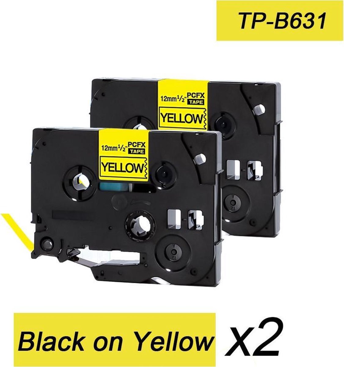 2x Brother Tze-631 TZ-631 Compatible voor Brother P-touch Label Tapes - Zwart op Geel - 12mm