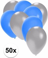 50x ballonnen zilver en blauw - knoopballonnen