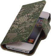 Bloem Bookstyle Hoesje - Wallet Case Telefoonhoesjes - Geschikt voor iPhone 4 Donker Groen