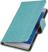 Sony Xperia Z4 / Z3 Plus Snake Slang Booktype Wallet Hoesje Turquoise - Cover Case Hoes