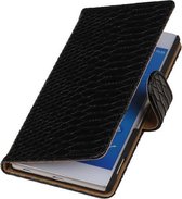 Sony Xperia Z4 / Z3 Plus Snake Slang Booktype Wallet Hoesje Zwart - Cover Case Hoes