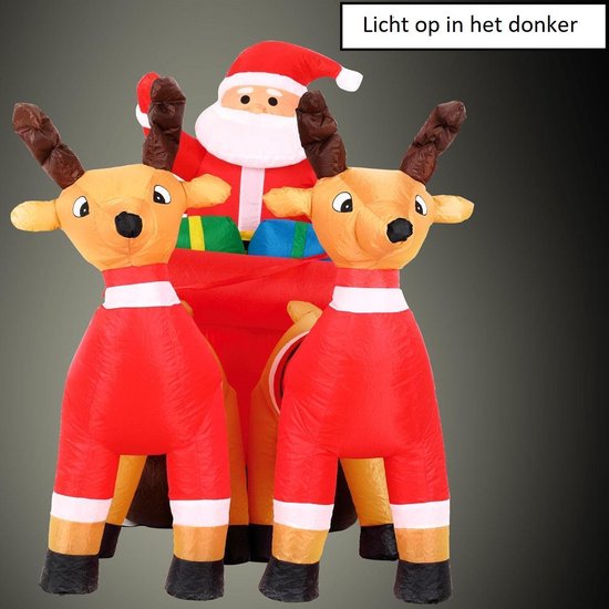 Grote opblaasbare kerstman met arreslee voor binnen en buiten met LED verlichting