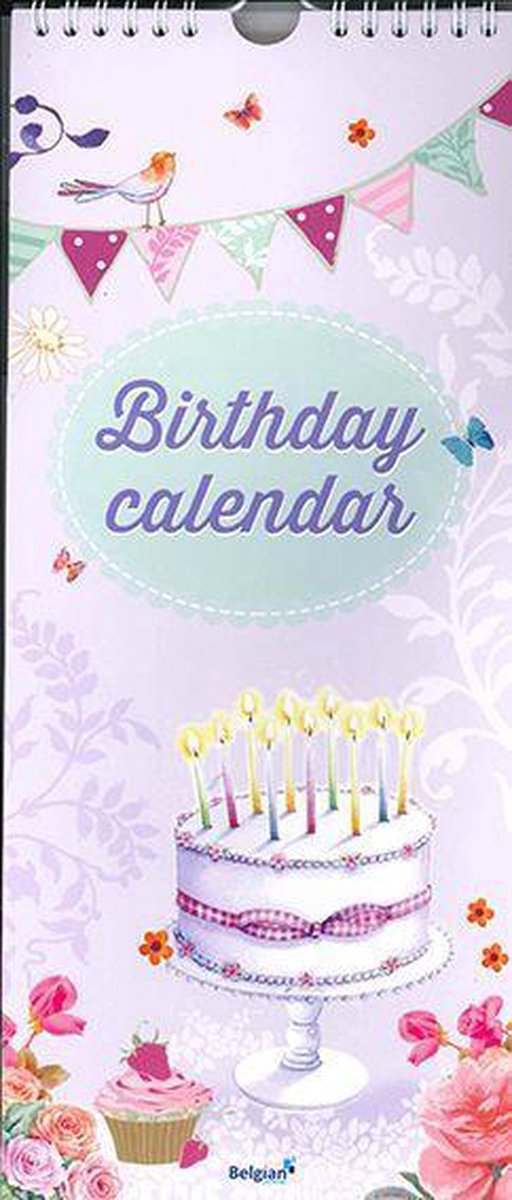 Verjaardagskalender Taart - Geen jaartal - Ophangbaar - Diverse Kleuren - 14,5 x 34,5 x 0,6 cm