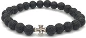 Christelijke kralenarmband lavasteen met kruisje - zwart