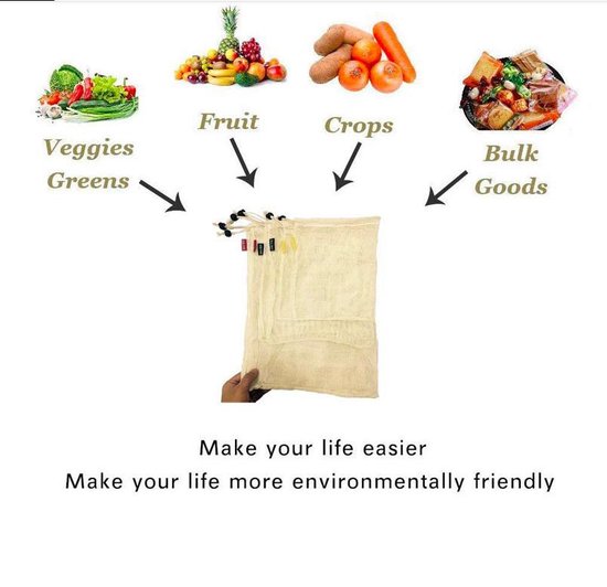 Own Commerce - Groente En Fruit Zak - Eco-friendly - Herbruikbare Boterhamzakjes - Katoenen Zak - Stevig Materiaal - Zero Waste