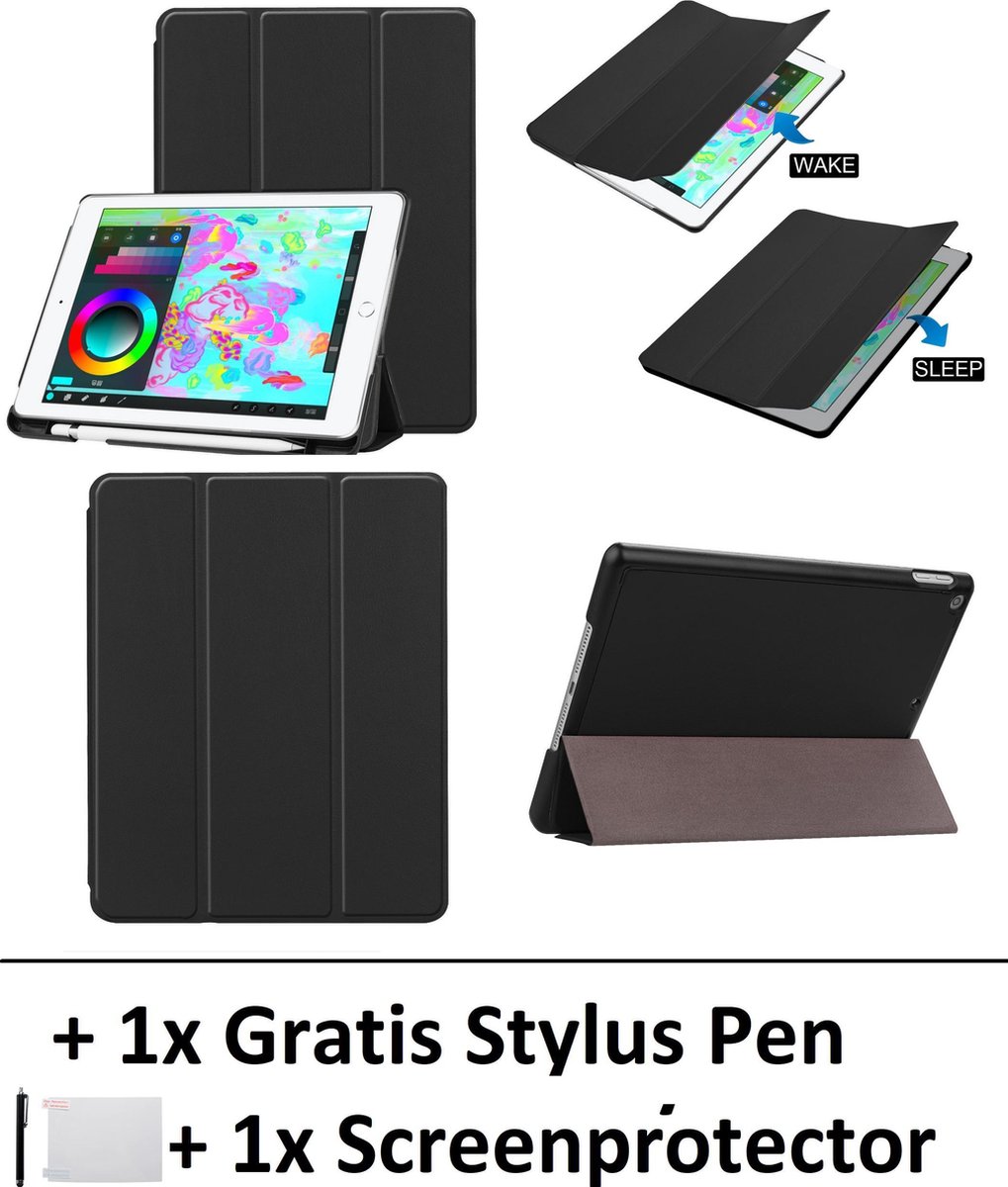 Smart Cover Book Case Hoes Geschikt Voor Apple iPad 9.7 Inch 2017/2018 Tri-Fold Multi-Stand Flip Sleeve - Zwart
