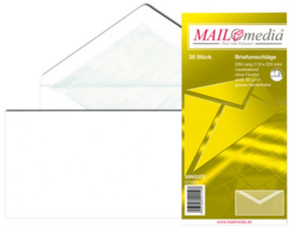 MAILmedia enveloppen C6, wit, zijdevoering, natklevend, 25 stuks