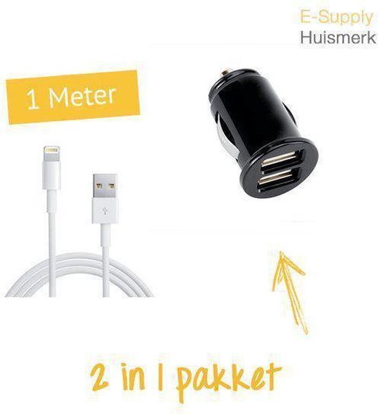2 in Autolader 12V + 1 m Lightning (voor oa iPhone 5S / 5C / | bol.com