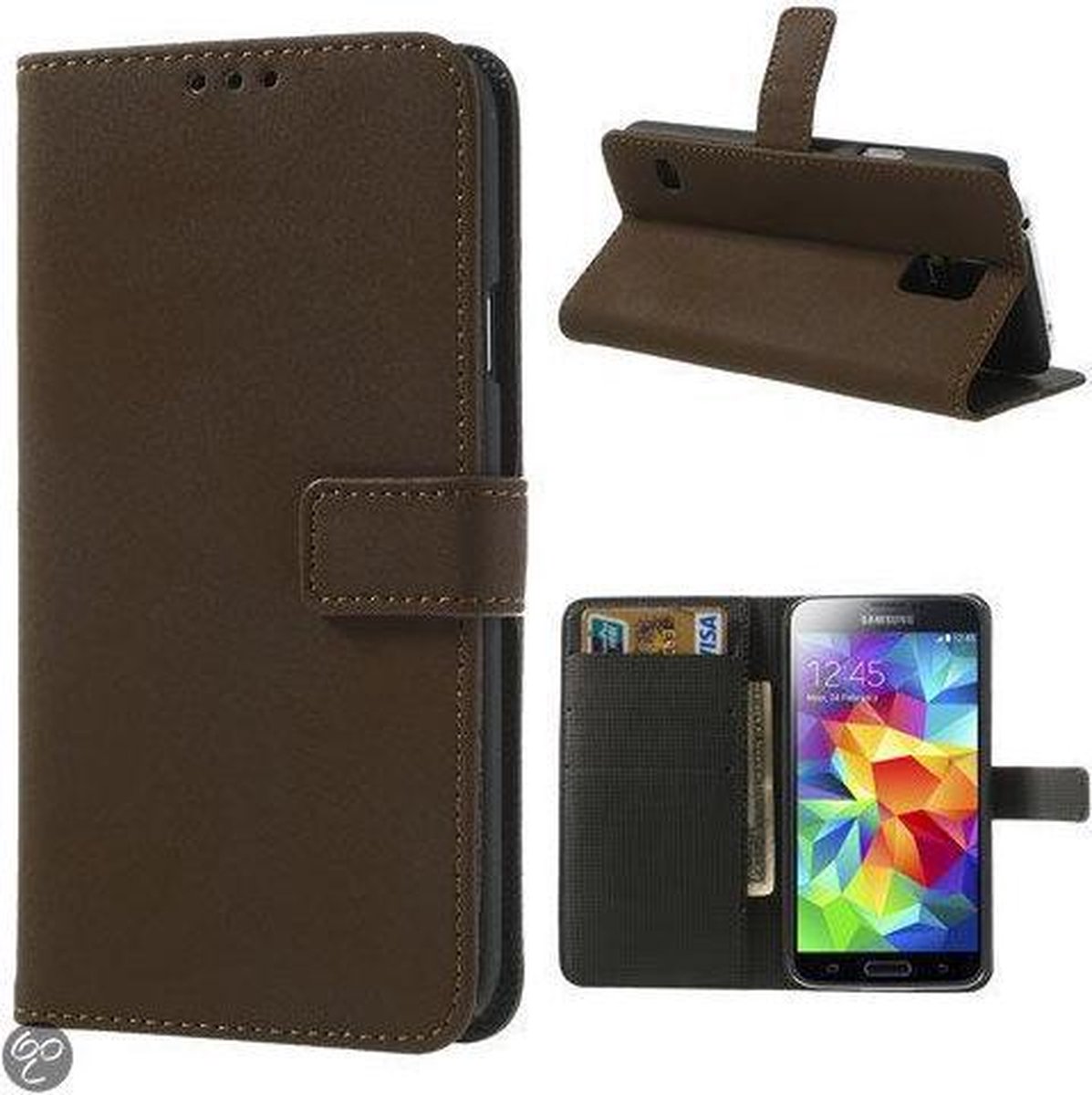 Retro Bookstyle Wallet case hoesje Samsung Galaxy S5 Bruin