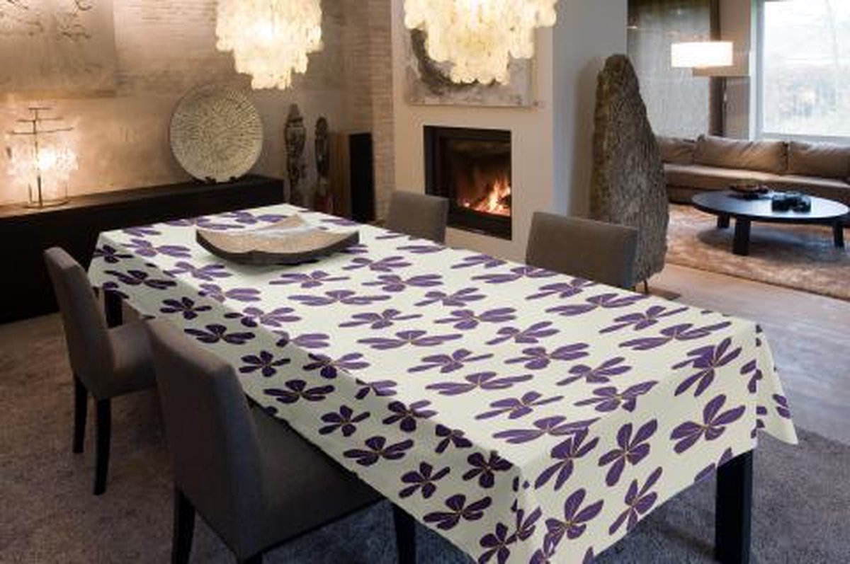 Joy@home Tafellaken - Tafelkleed - Tafelzeil - Afgewerkt Met Biaislint - Opgerold op dunne rol - Geen plooien - Trendy - Flora Paars