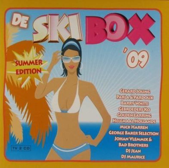 CD cover met 'De Ski Box Summer Edition '09' en een vrouw in bikini op een strand.