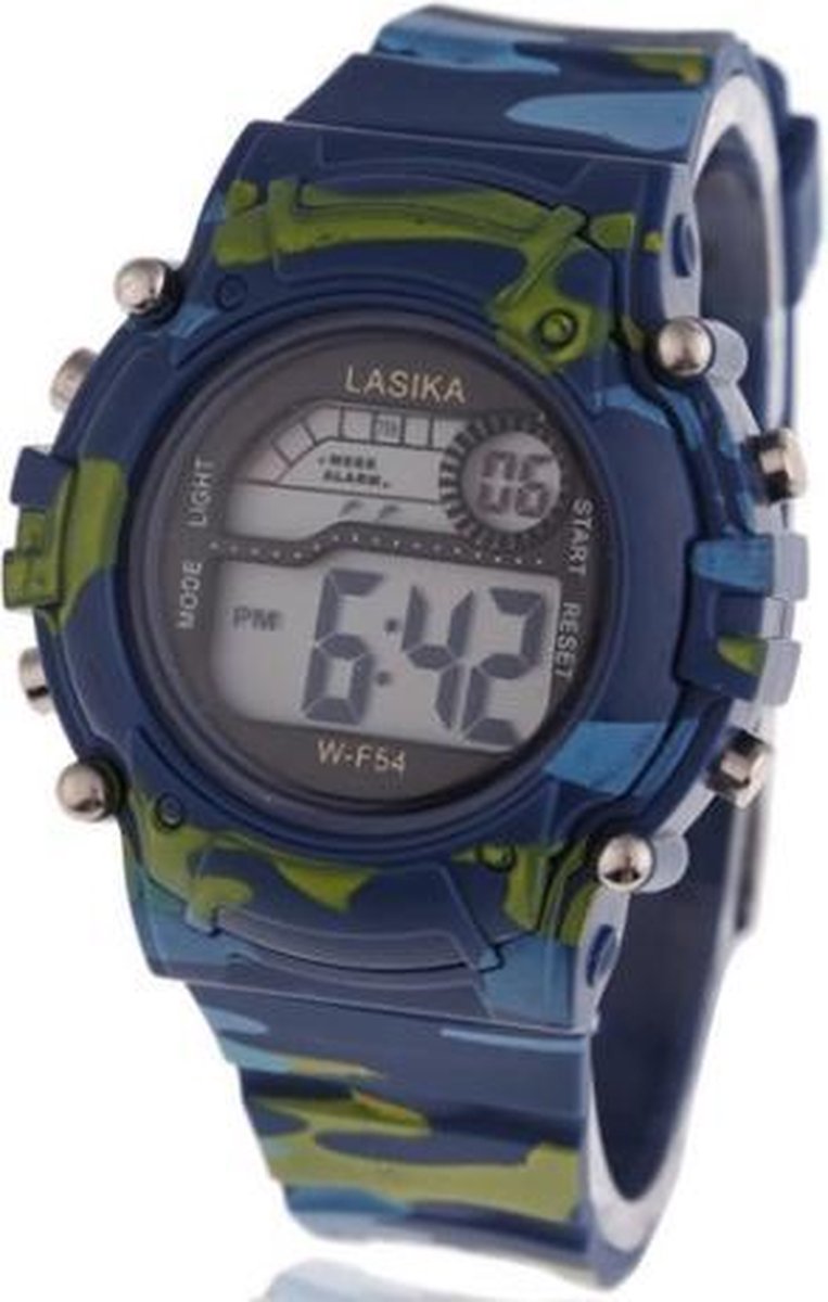 Digitaal stoer kinder camouflage-leger horloge - 38mm - blauw - I-deLuxe verpakking
