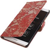 Huawei P8 Max Lace Kant Booktype Wallet Hoesje Rood - Cover Case Hoes