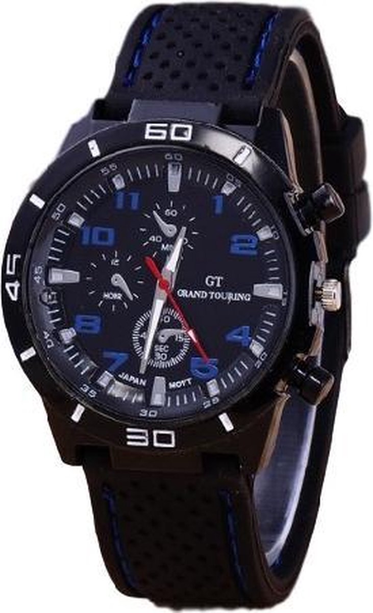 GT sportief - Tiener Horloge - Siliconen - 44 mm – Zwart/Blauw