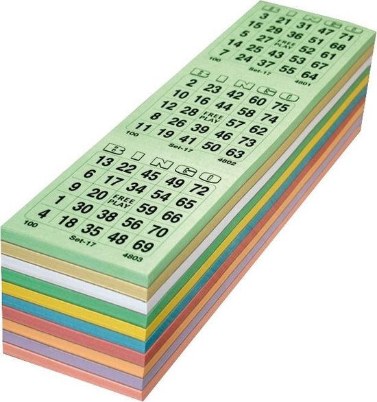 3000 Bingokaarten 1 t/m 75 kleurenmix