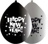 Happy New Year Ballonnen - Zwart/Wit - 8 stuks