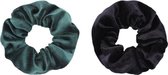 Jumalu scrunchie velvet haarwokkel haarelastiekjes - groenblauw en zwart - 2 stuks