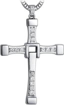 Fako Bijoux® - Ketting - Kruis - Kristal - Deluxe - Zilverkleurig