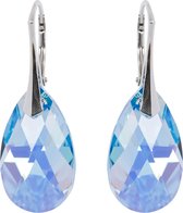DBD - Zilveren Oorbellen - Druppel - Swarovski Kristal Elements - Aquamarijn Blauw AB - 22MM - Anti Allergisch