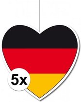 5x Hangdecoratie hart Duitsland14 cm - Duitse vlag EK/WK landen versiering