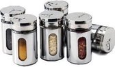 RVS Kruidenstrooier Set met Draaidop - 6 Stuks | Zout | Suiker | Kruiden | Specerijen | Peper | Kruidenpot | Kruidenpotje | Kruidenstrooiers