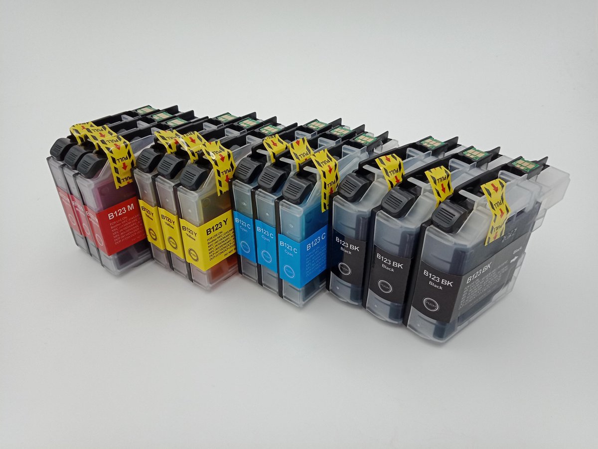 KATRIZ® huismerk inkt voor Brother 3x LC123XL BK +3x LC123XL C+ 3x LC123XL M+ 3x LC123XL Y (12stuks) - Met chip