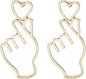 Fako Bijoux® - Oorbellen - Hand Met Hart - Goudkleurig