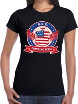 Zwart USA drinking team t-shirt zwart dames - USA kleding XL