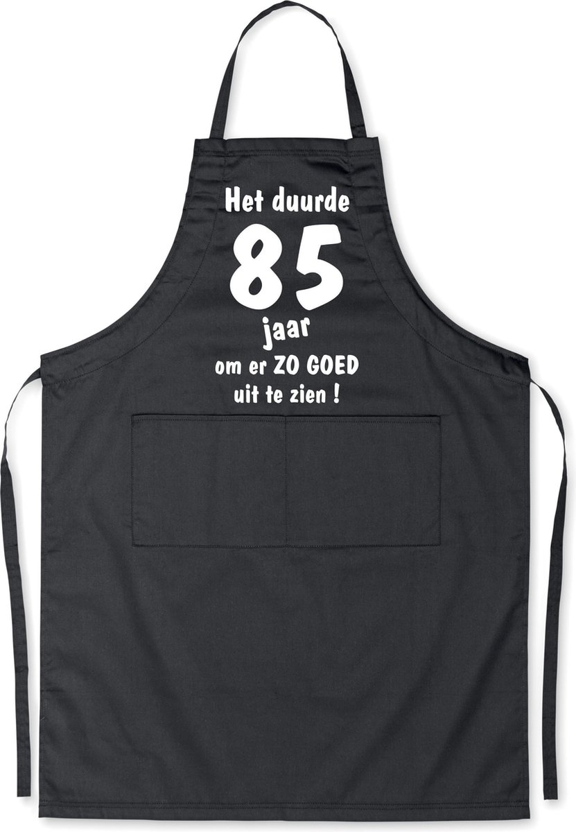 Mijncadeautje - Luxe Keukenschort - Het duurde 85 jaar - Unisex - Zwart - Leeftijd